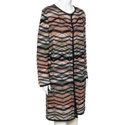 Pre Owned M Missoni Multcolored Patterned Merino Wool & Lurex Knit Long Cardigan M