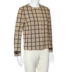 M Missoni Beige Windowpane Patterned Knit Button Front Cardigan M