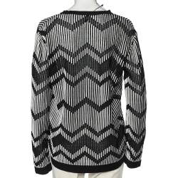 M Missoni Monochrome Patterned Perforated Knit Button Front Cardigan L