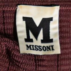 M Missoni Burgundy Patterned Knit Long Sleeve V-Neck Dress L