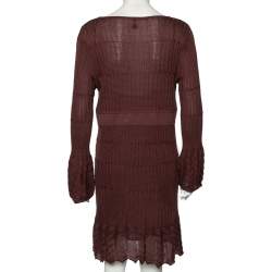 M Missoni Burgundy Patterned Knit Long Sleeve V-Neck Dress L