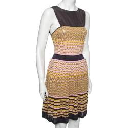 Pre Owned فستان بلا أكمام إم ميسوني تريكو قطن نمط مجعد مخرم متعدد الألوان متوسط الطول مقاس وسط - ميديوم