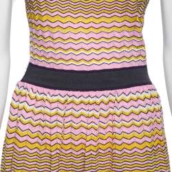 Pre Owned فستان بلا أكمام إم ميسوني تريكو قطن نمط مجعد مخرم متعدد الألوان متوسط الطول مقاس وسط - ميديوم