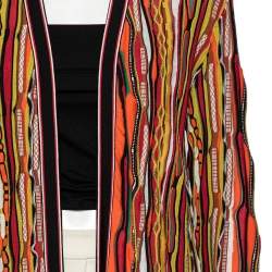 Pre Owned M Missoni Multicolor Striped Rib Knit Open Front Long Cardigan L