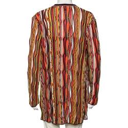 Pre Owned M Missoni Multicolor Striped Rib Knit Open Front Long Cardigan L