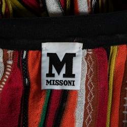 Pre Owned M Missoni Multicolor Striped Rib Knit Open Front Long Cardigan L