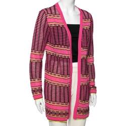 مملوكة مسبقًا M Missoni Pink Patterned Knit Open Front Cardigan M