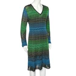 Pre Owned M Missoni Multicolor Patterned Knit Midi Dress L