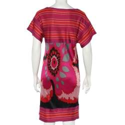 Pre Owned M Missoni Pink Floral Printed jersey & Striped Knit Dress L