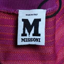 Pre Owned M Missoni Pink Floral Printed jersey & Striped Knit Dress L