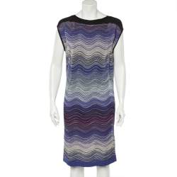 M Missoni Blue Wave Pattern Lurex Knit Shift Dress L