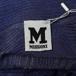 Pre Owned M Missoni Blue Patterned Knit Shawl Collar Shrug M