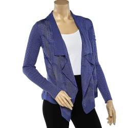 Pre Owned M Missoni Blue Patterned Knit Shawl Collar Shrug M