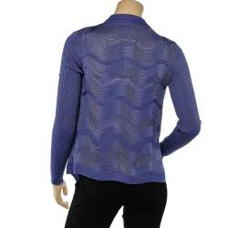Pre Owned M Missoni Blue Patterned Knit Shawl Collar Shrug M