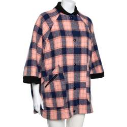 Pre Owned M Missoni Peach and Blue Stripe Printed Tweed Oversized Jacket S