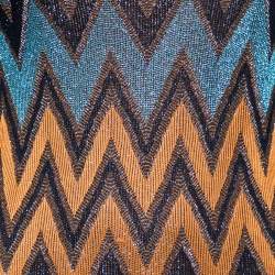 M Missoni Blue & Orange Chevron Patterned Lurex Knit Maxi Dress M