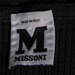 Pre Owned M Missoni Black Textured Knit Long Sleeve Belted Dress S