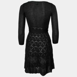 Pre Owned M Missoni Black Textured Knit Long Sleeve Belted Dress S