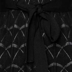 Pre Owned M Missoni Black Textured Knit Long Sleeve Belted Dress S