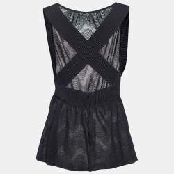 Pre Owned M Missoni Black Textured Knit Criss Cross Back Sleeveless Top M