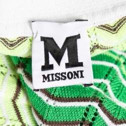 Pre Owned M Missoni Neon Green & Brown Patterned Pointelle Knit V-Neck Top M
