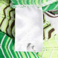 Pre Owned M Missoni Neon Green & Brown Patterned Pointelle Knit V-Neck Top M
