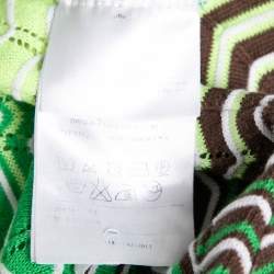 Pre Owned M Missoni Neon Green & Brown Patterned Pointelle Knit V-Neck Top M