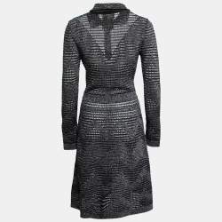 Pre Owned M Missoni Black Lurex Patterned Pointelle Knit Long Sleeve Dress M