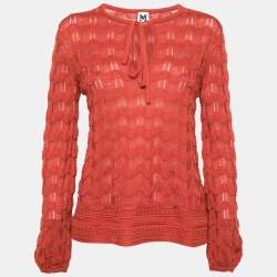Pre Owned M Missoni Orange Patterned Wool Knit Long Sleeve Blouse S