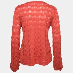Pre Owned M Missoni Orange Patterned Wool Knit Long Sleeve Blouse S