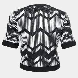 Pre Owned M Missoni Monochrome Patterned Knit Short Sleeve Top XS