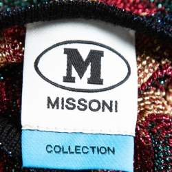 Pre Owned M Missoni Red Patterned Lurex Knit Long Sleeve Maxi Dress M