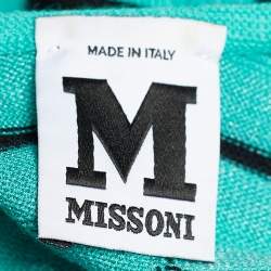 Pre Owned M Missoni Green Chevron Pattern Perforated Knit Maxi Dress L