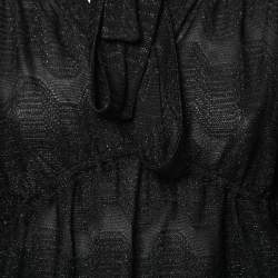 Pre Owned M Missoni Black Patterned Lurex Knit Neck Tie Detail Top S