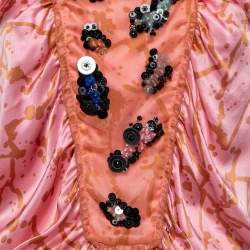 Pre Owned فستان إم ميسوني حرير مطبوع وردي مزين مكشكشة صدرية مزخرفة مقاس متوسط (ميديوم)