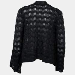 Pre Owned M Missoni Black Wave Knit Waterfall Collar Open Front Cardigan S