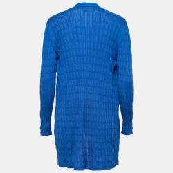M Missoni Blue Ribbed Knit Open Front Cardigan M