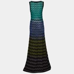 Pre Owned M Missoni Black Zig Zag Knit Sleeveless Maxi Dress L