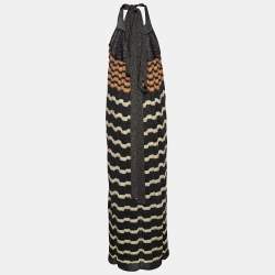 Pre Owned M Missoni Multicolor Patterned Lurex Knit Halter Tie Neck Maxi Dress M