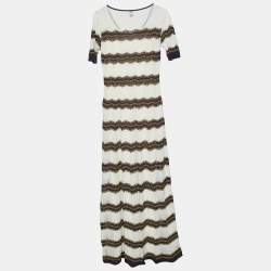 Pre Owned M Missoni White Cotton Knit Contrast Detail Maxi Dress S