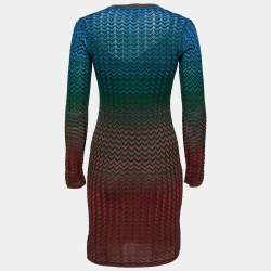 مملوكة مسبقًا M Missoni Multicolor Chevron Patterned Knit V-Neck Dress S  