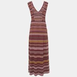 Pre Owned M Missoni Burgundy Patterned Lurex Knit Sleeveless Maxi Dress L