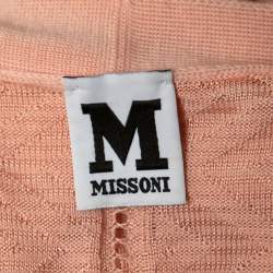 Pre Owned M Missoni Pink Patterned Knit Belted Open Shrug S