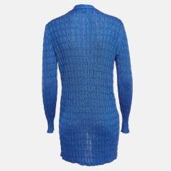 M Missoni Blue Ribbed Knit Open Front Cardigan M