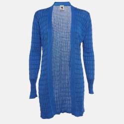 M Missoni Blue Ribbed Knit Open Front Cardigan M