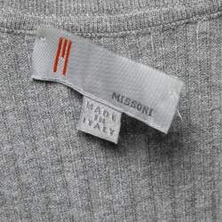 Pre Owned M Missoni Vintage Grey Metallic Striped Ribbed Knit Top L