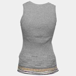 Pre Owned M Missoni Vintage Grey Metallic Striped Ribbed Knit Top L