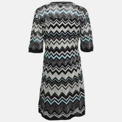 Pre Owned M Missoni Black Metallic Chevron Patterned Knit Midi Dress M