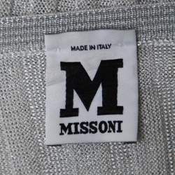 Pre Owned M Missoni Silver Metallic Patterned Ribbed Knit Cardigan & Top Set S 