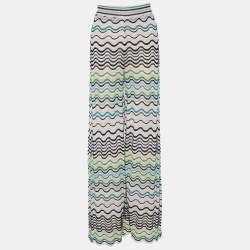Pre Owned M Missoni Multicolor Wave Pattern Knit Wide Leg Pants L